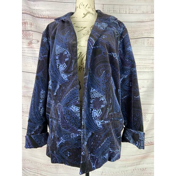 Chicos 3 Open Front Jacket Womens XL Paisley Faux Pockets Long Sleeves Lined - Picture 1 of 11